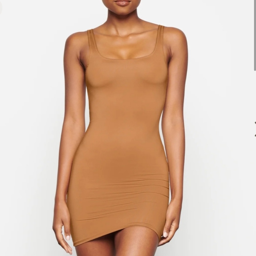 SKIMS Signature Swim Bodycon Tank Dress in Ochre Tan NEW 2X